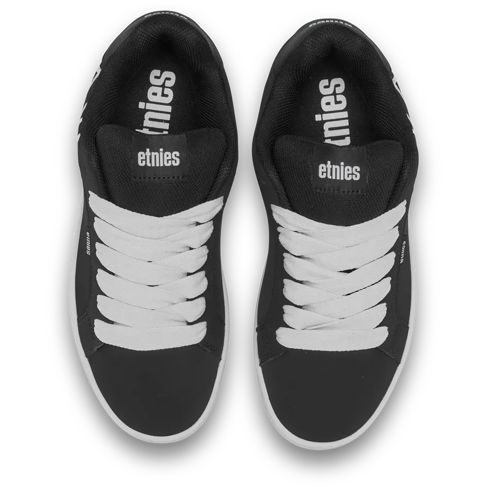 Etnies Black and White Suede Skate Shoes – Fader
